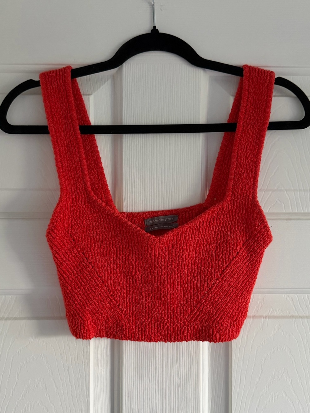 Red/Orange Textured Knit Sweater Crop Tank Top